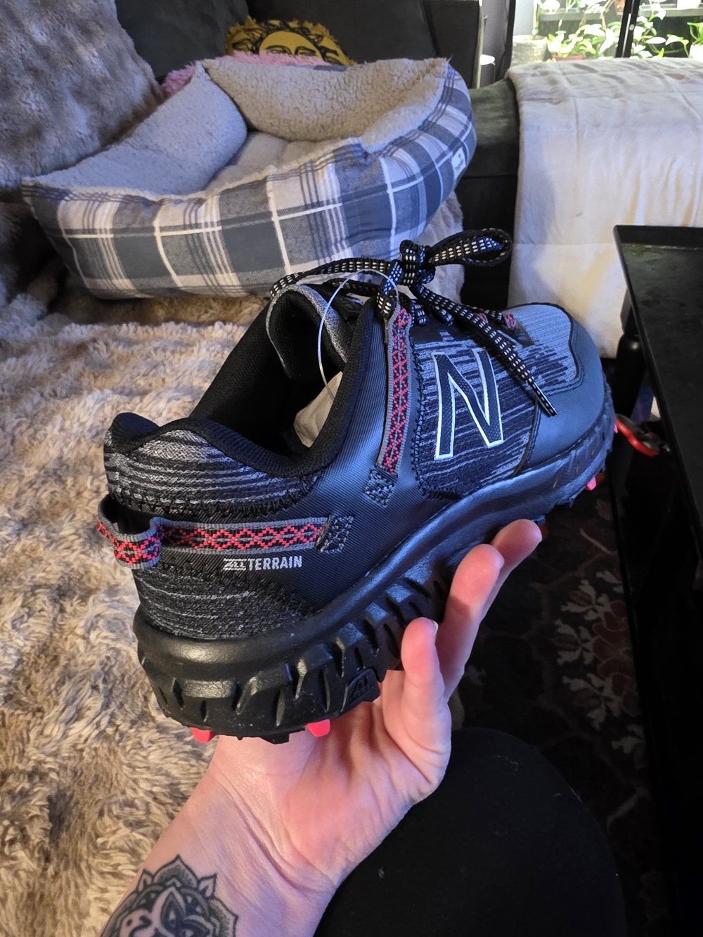 New Balance All-Terrain Black Trail Shoe with Pink Accents